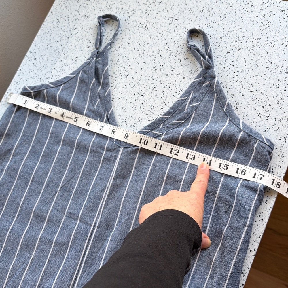 Cotton blue white striped spaghetti strap cotton dress with deep pockets breezy - Picture 7 of 7